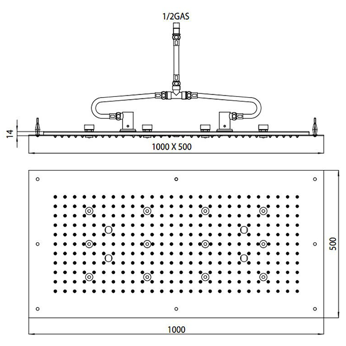 Bossini Rectangular Потолочный душ встраиваемый 100x50 см, 1 вид струи, LED, цвет: chrome WI0382.030