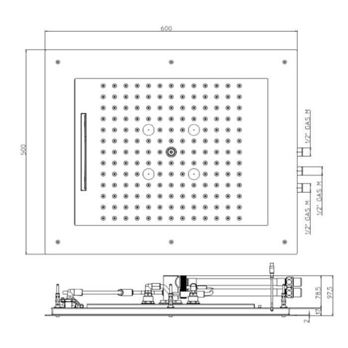 Bossini Frame Потолочный душ встраиваемый 60x50 см, 3 вида струи, LED RGB, цвет: chrome HI0930.030