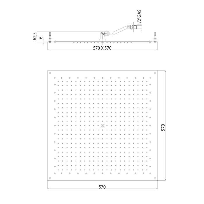 Bossini Cube Потолочный душ встраиваемый 57 см, 1 вид струи, цвет: chrome I01605.030