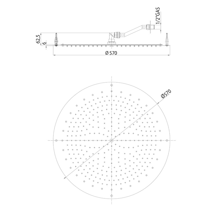 Bossini Oki Потолочный душ встраиваемый d57 см, 1 вид струи, цвет: chrome I01602.030