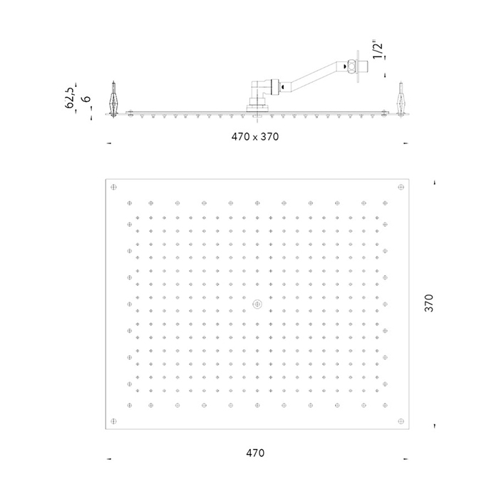 Bossini Rectangular Потолочный душ встраиваемый 47x37 см, 1 вид струи, цвет: chrome I01607.030