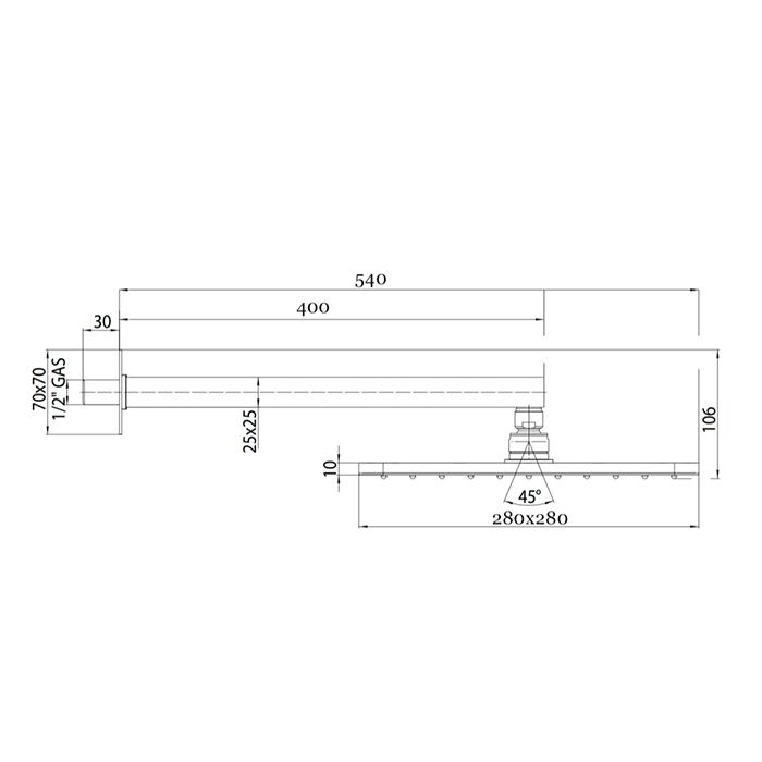Bossini Cosmo Верхний душ d28 см, 1 вид струи, кронштейн настенный 40 см, цвет: chrome H70596.030