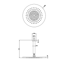 Gessi 316 Bath-Shower Верхний душ 36 см 1 вид струи, кронштейн потолочный 27 см, цвет: steel brushed 54152#239
