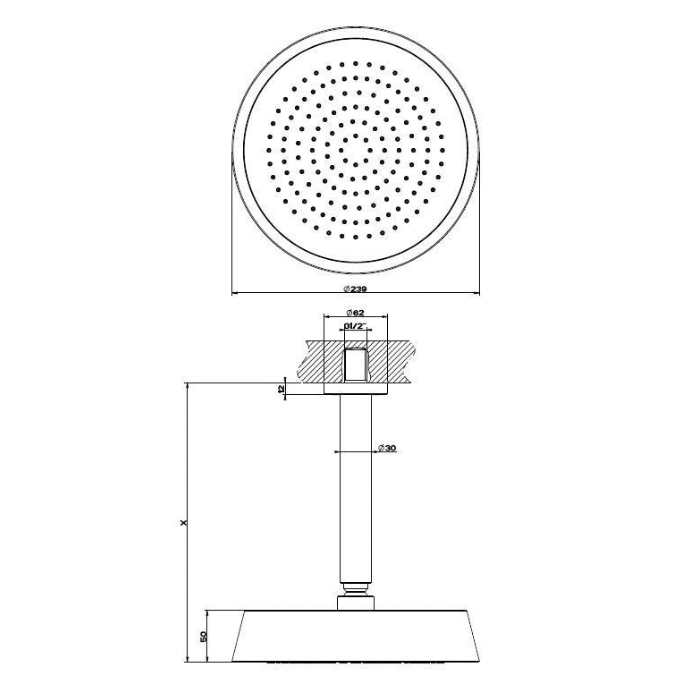 Gessi Cono Верхний душ 23,9 см 1 вид струи, кронштейн потолочный высота под заказ, цвет: chrome 45150#031