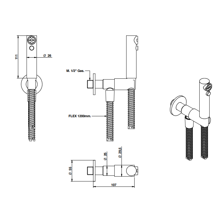 Bongio Set Doccia Гигиенический душ, цвет золото 00904OR00