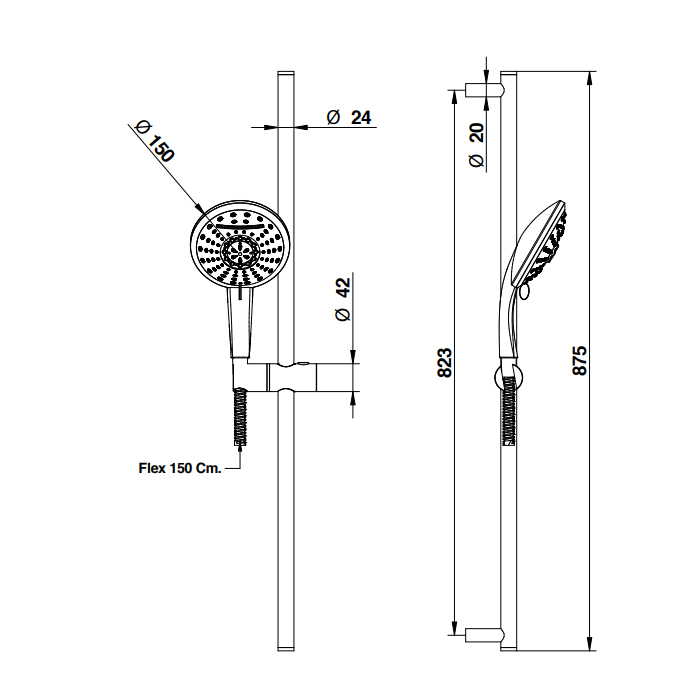 Bongio Душевой гарнитур: штанга, шланг, ручной душ 5 режимов, цвет: хром 14876CRPR