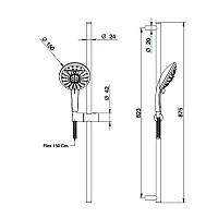 Bongio Душевой гарнитур: штанга, шланг, ручной душ 5 режимов, цвет: хром 14876CRPR