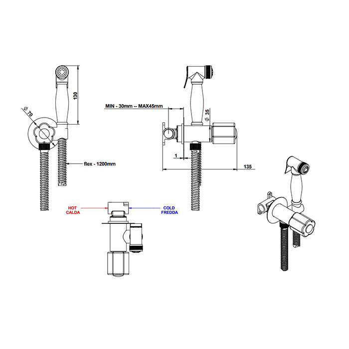 Bongio Fleur Noir Гигиенический душ, цвет хром/черный фрафор 12916CR00