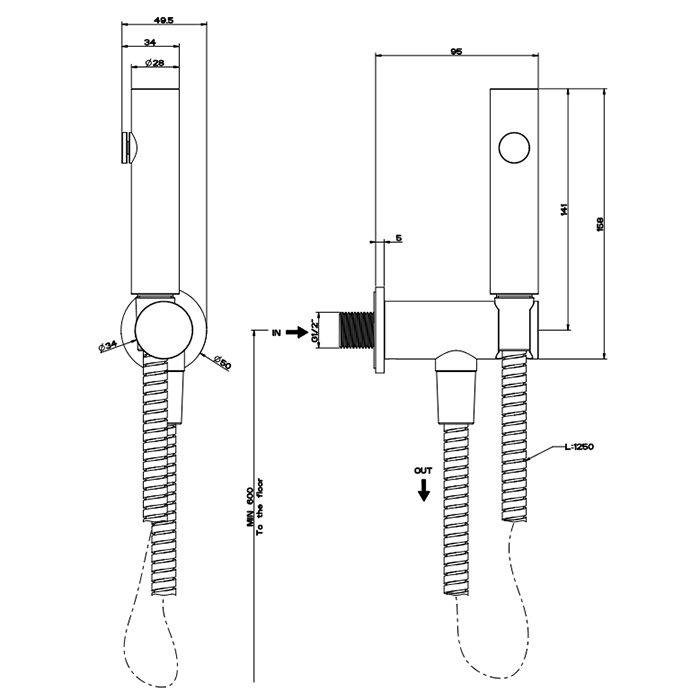 Gessi Cono Гигиенический душ многостуйный, держатель с подводом воды, шланг 125 см, цвет: copper PVD 45123#030