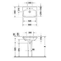 Duravit DuraStyle Раковина подвесная прямоугольная с 1 отв 60x44x17h см, цвет: белый 2319600000