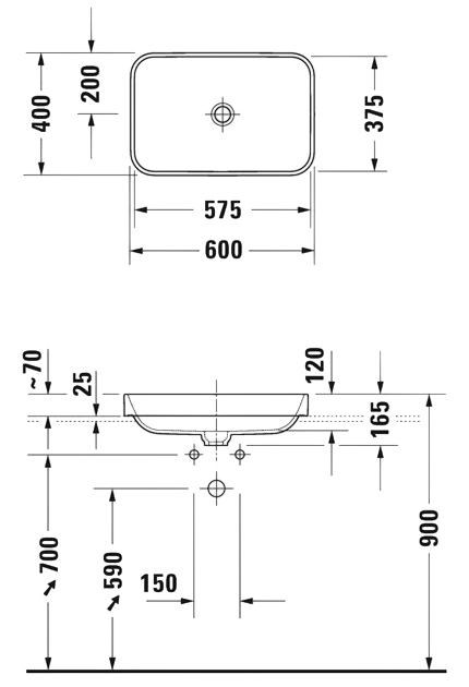 Duravit Happy D.2 Plus Раковина встраиваемая сверху 60x40 см, без перелива, цвет: белый 2359600000