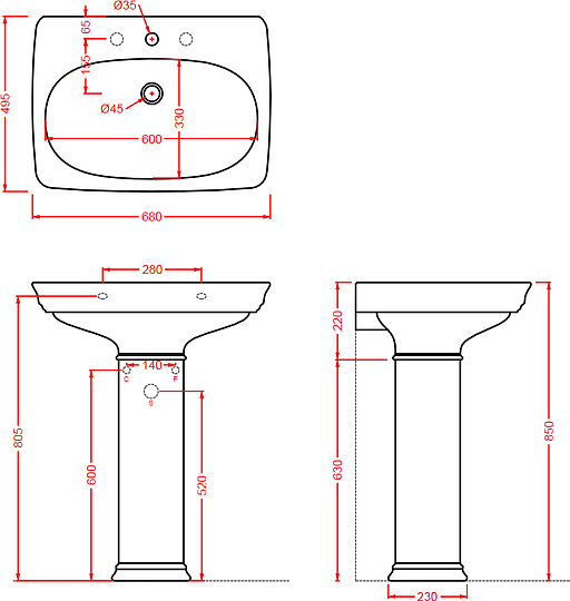 ArtCeram Civitas Раковина подвесная 68x50x22h см, 1 отверстие, с переливом, цвет: glossy white CIL001 01 00