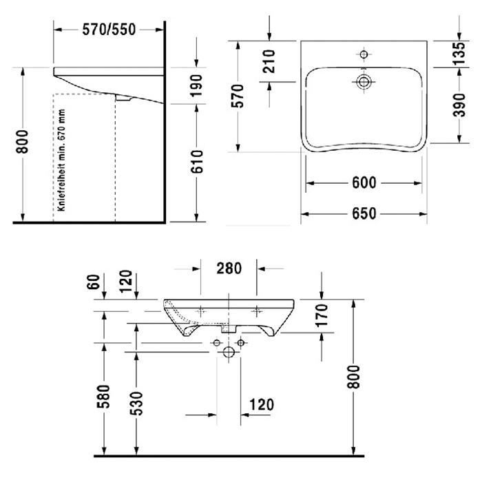 Duravit DuraStyle Раковина подвесная прямоугольная с 1 отв 65x57x19h см, цвет: белый 2329650000