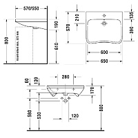 Duravit DuraStyle Раковина подвесная прямоугольная с 1 отв 65x57x19h см, цвет: белый 2329650000