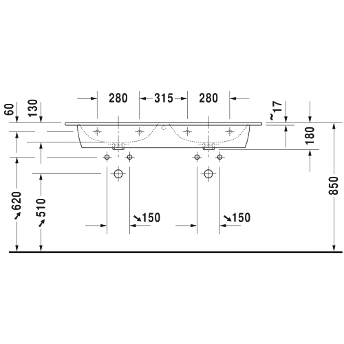 Duravit Me by Starck Раковина накладная 130x49x18h см, с переливом, цвет: белый 2336130000