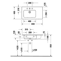 Duravit Me by Starck Раковина подвесная прямоугольная с 1 отв 83x49x18h см, цвет: белый 2345830000