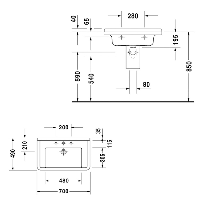 Duravit Starck 3 Раковина подвесная 70x49 см, с переливом, без донного клапана, цвет: белый 0304700000