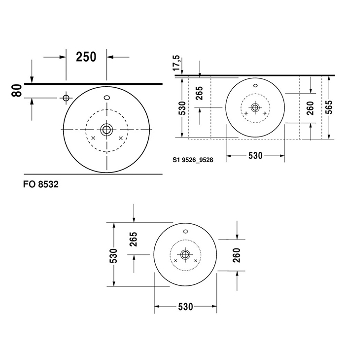 Duravit Раковина накладная круглая 53 cм, с переливом, цвет белый 0408530000