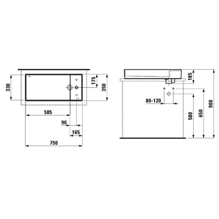 Laufen Kartell Раковина-чаша 75х35хh12 cм, с 1 отв., с покр. LLC, цвет белый 8.1233.2.400.111.1
