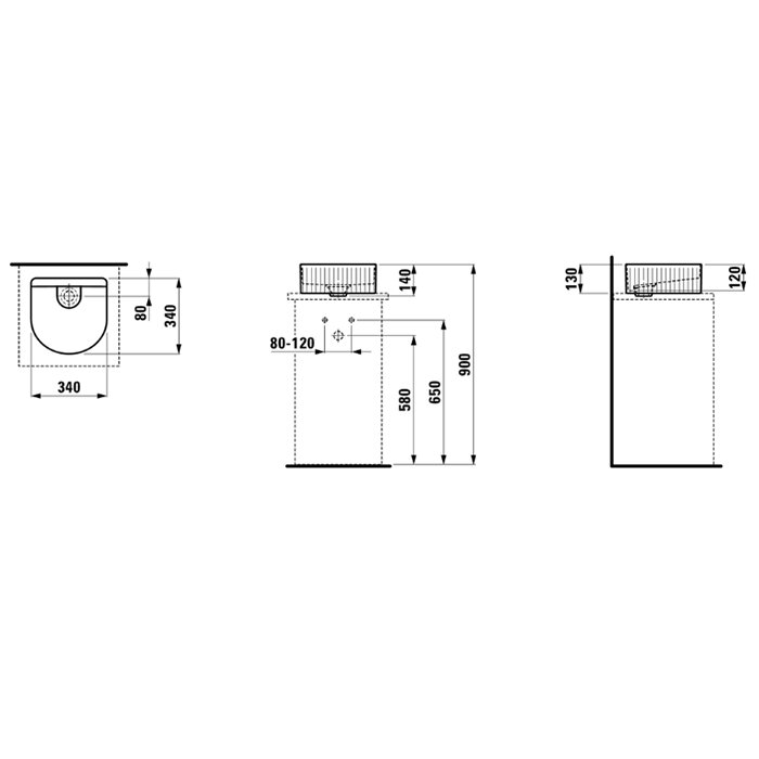 Laufen Sonar Раковина 34x34хh13 см, без перелива, с текстурой, цвет белый 8.1234.1.000.112.1