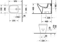 Duravit DuraStyle Биде напольное 37x57,5 см, с 1 отверстием под смеситель и переливом, цвет: белый 22841000001