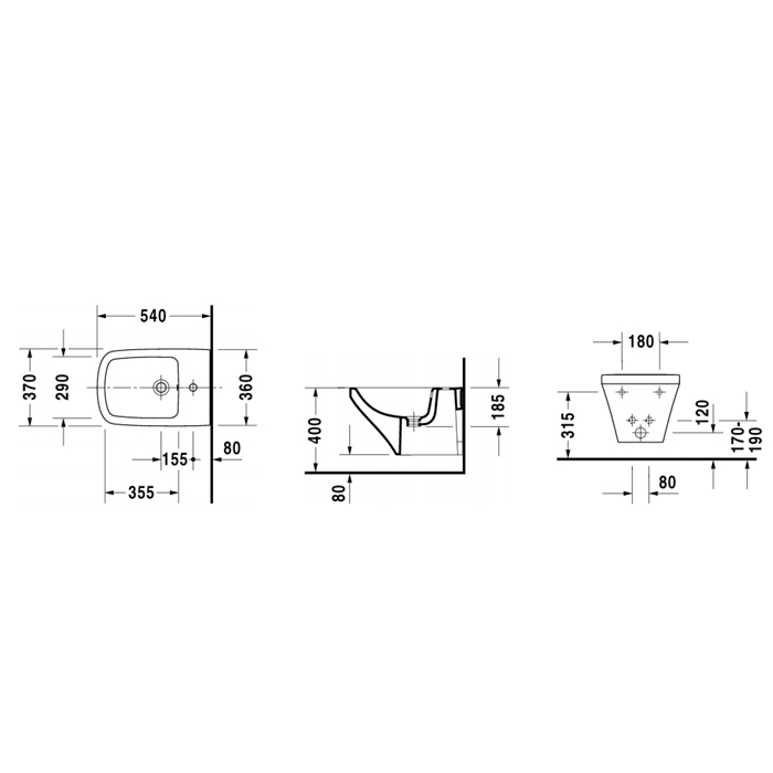 Duravit DuraStyle Биде подвесное 37x54 см с 1 отверстием под смеситель и переливом, цвет: белый 2282150000