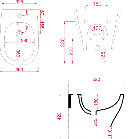 ArtCeram Ten Биде подвесное 36x52 см, 1 отверстие, с переливом, с креплениями, цвет: glossy white TEB004 01 00