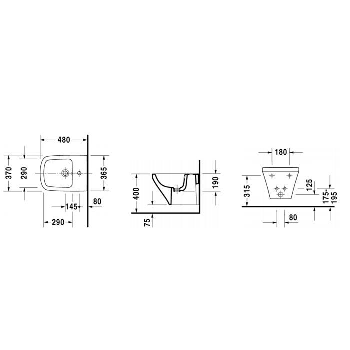 Duravit DuraStyle Биде подвесное 37x48 см с 1 отверстием под смеситель и креплением, цвет: белый 2285150000