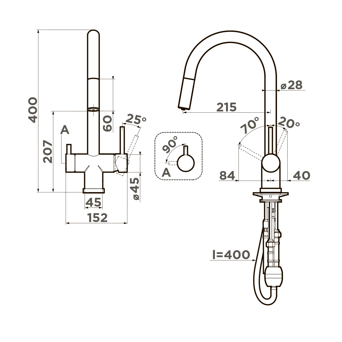 Omoikiri Akita-S-GB Смеситель для кухни с гибким изливом и возм. подкл. фильтр, графит 4994359