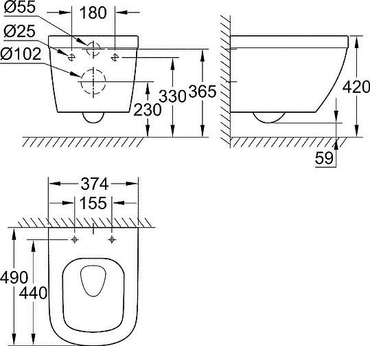 Grohe Euro Ceramic Унитаз подвесной 37,4x49 см, слив торнадо, цвет: хром 39206000