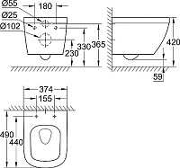 Grohe Euro Ceramic Унитаз подвесной 37,4x49 см, слив торнадо, цвет: хром 39206000