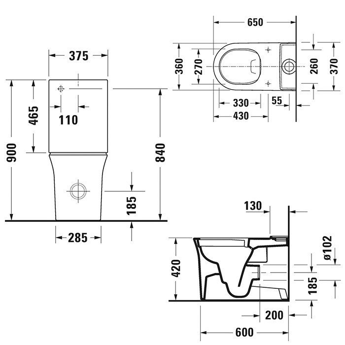 Duravit White Tulip Чаша для унитаза моноблок, с креплением 37,5x65 см, цвет: белый 2197090000