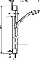 Hansgrohe Croma Душевой гарнитур:лейка 4 режима Vario,мыльница,штанга 96 см,шланг 160 см, цвет: хром 27771000