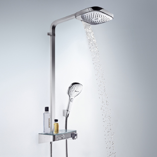 Hansgrohe Raindance Select E Душевая стойка:термостат,верхний душ 3 режима 32x16см, цвет: хром/белый 27127400