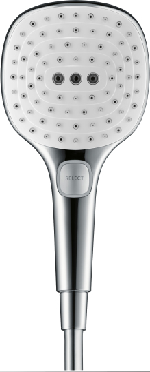 Hansgrohe Raindance Select E Душевая стойка:термостат,верхний душ 3 режима 32x16см, цвет: хром/белый 27127400
