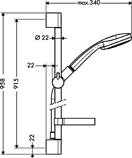 Hansgrohe Croma Душевой гарнитур: лейка 1 режим, мыльница, штанга 96 см, шланг 160 см, цвет: хром 27724000