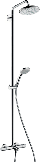 Hansgrohe Croma Душевая стойка: термостат, излив, верхний душ 22 см, ручной душ 4 режима, цвет: хром 27223000