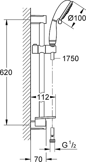 Grohe New Tempesta Rustic Душевой гарнитур 20х18хh64 см, цвет: хром глянцевый 27609001