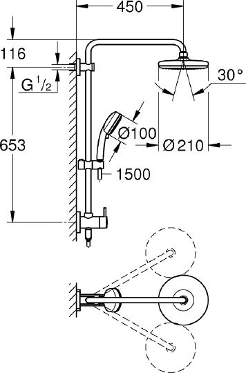 Grohe Tempesta Retro-Fit Душевая стойка: переключатель, штанга, ручной и верхний душ, цвет: хром 26190001