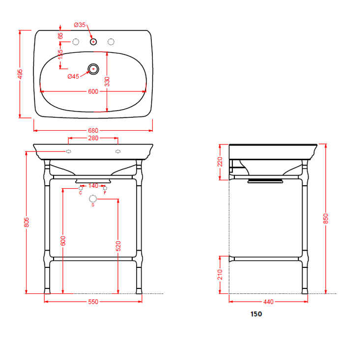 ArtCeram Civitas Консоль напольная металлическая для раковины 55x44x75h см, цвет: chrome CIA002 71
