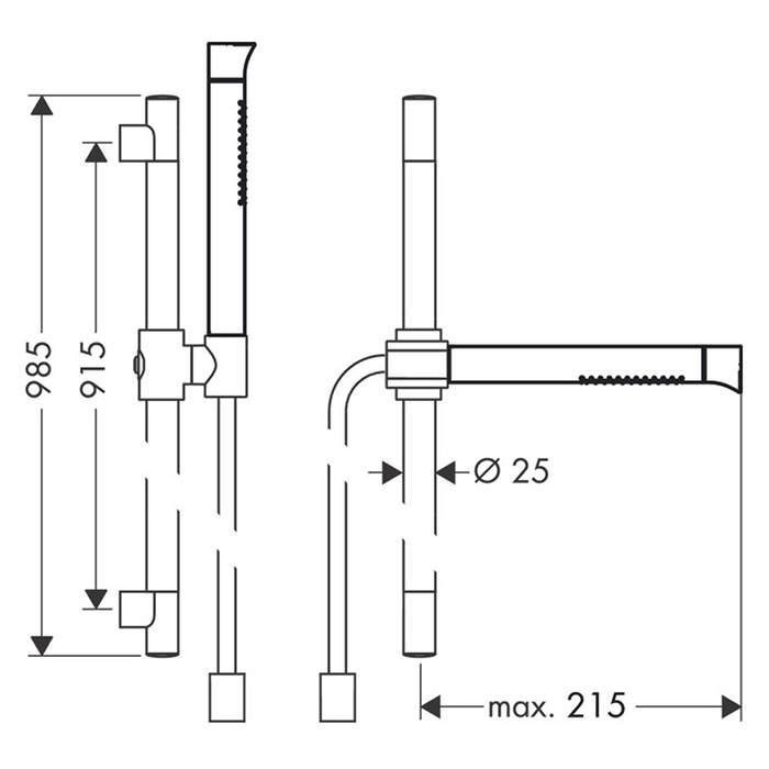 Axor Starck Organic Душевой гарнитур: лейка 2 вида струи, штанга 98 см, шланг 160 см, цвет: хром 12231000