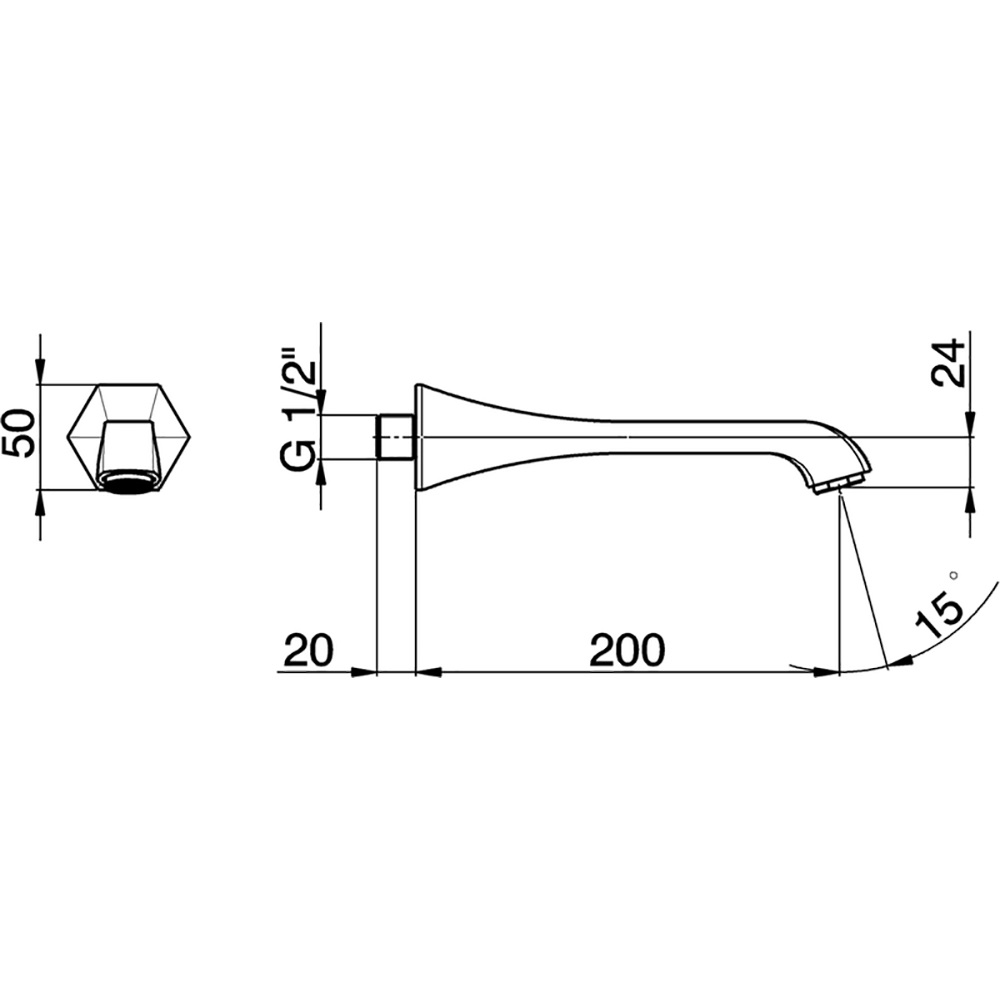 Cisal Cherie Излив настенный 20 см, для ванны, цвет: Chrome CE00024021