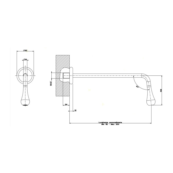 Gessi Goccia Излив настенный, длина под заказ, цвет: matte white 33723#279