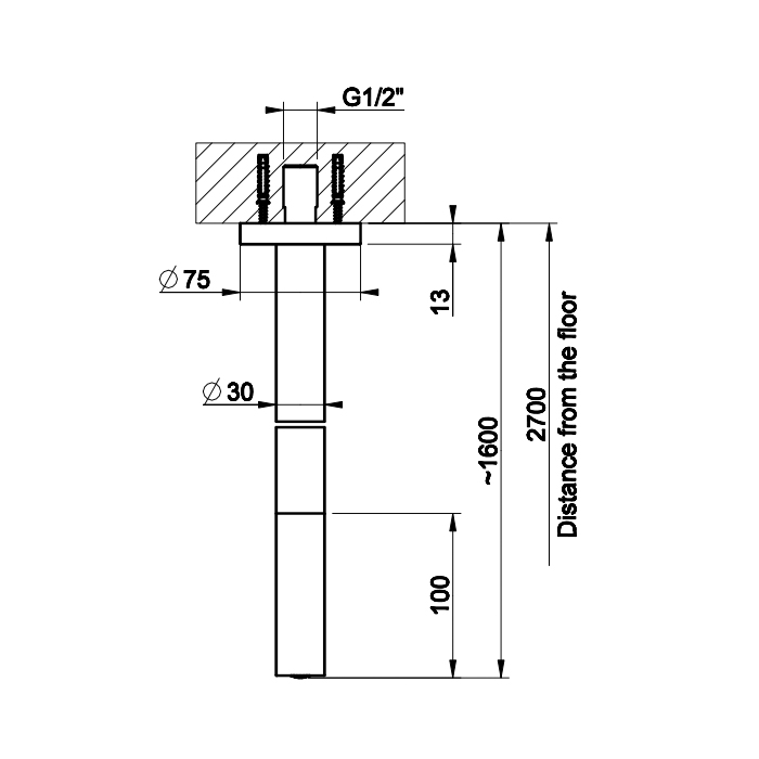 Gessi Ingranaggio Излив потолочный 160 см, цвет: chrome 63399#031