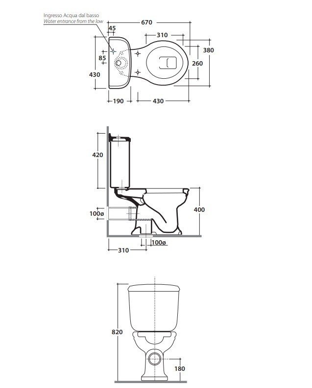 Globo Paestum Чаша унитаза напольного без крышки и бачка, с креплением, 38x67 см, цвет: белый PA004BI