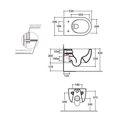 Globo Mode Унитаз подвесной безободковый, с креплением, 34х53 см, цвет: белый глянцевый MES02BI