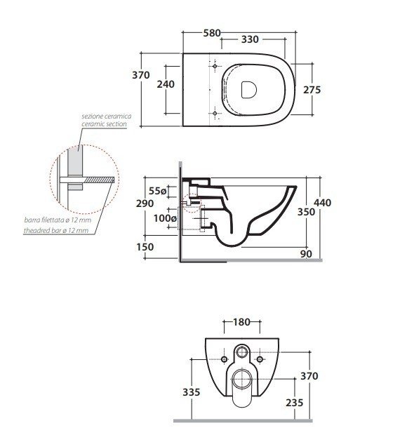 Globo Stockholm Унитаз подвесной безободковый, с креплением, 37x58 см, цвет: белый глянцевый LAS04BI