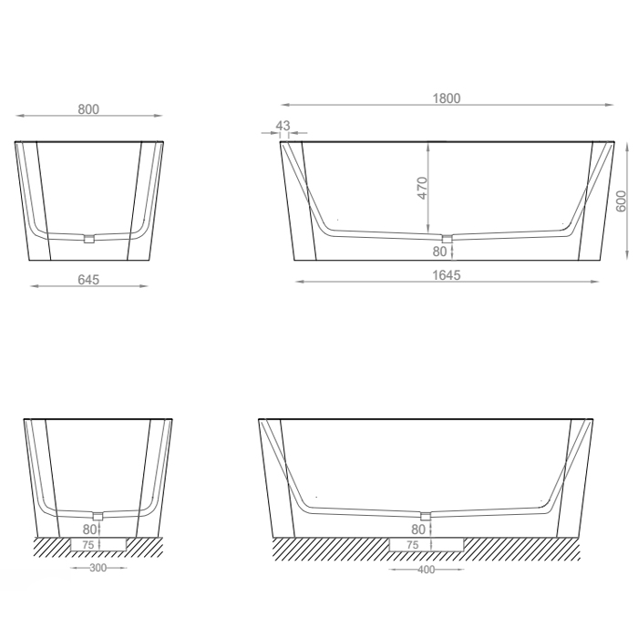 ArtCeram Square Ванна из Livingtec отдельностоящая 180x80 см, цвет: matt white ACW004 05