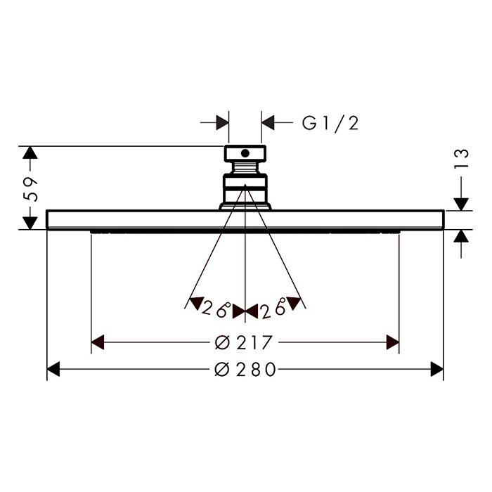 Hansgrohe Croma Верхний душ 28 см, 1 вид струи, регулируемый угол, цвет: матовый черный 26220670