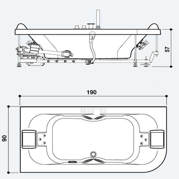 Jacuzzi Aquasoul Double Ванна пристенная 190x90xh57 см, цвет белый AQU-5006-2445 Dx